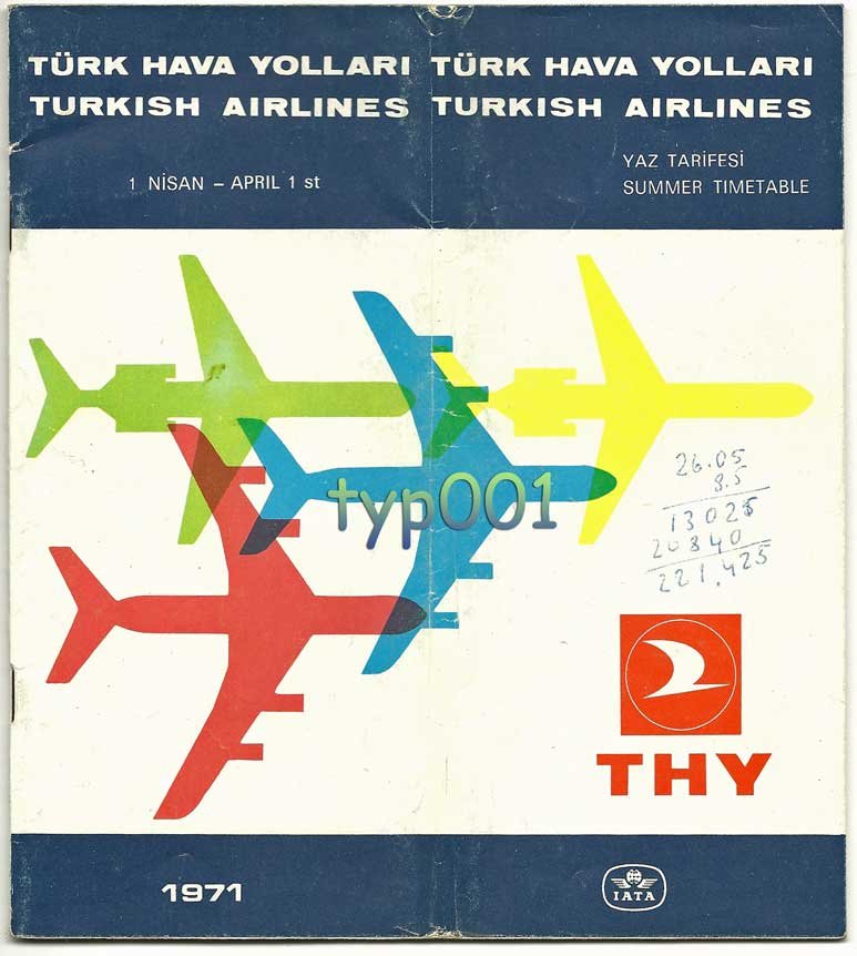 TURKISH AIRLINES - 1971 SUMMER TIMETABLE - RARE