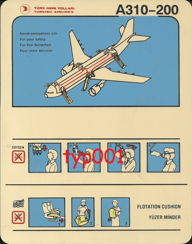 TURKISH AIRLINES - AIRBUS A310-200 SAFETY CARD - 01