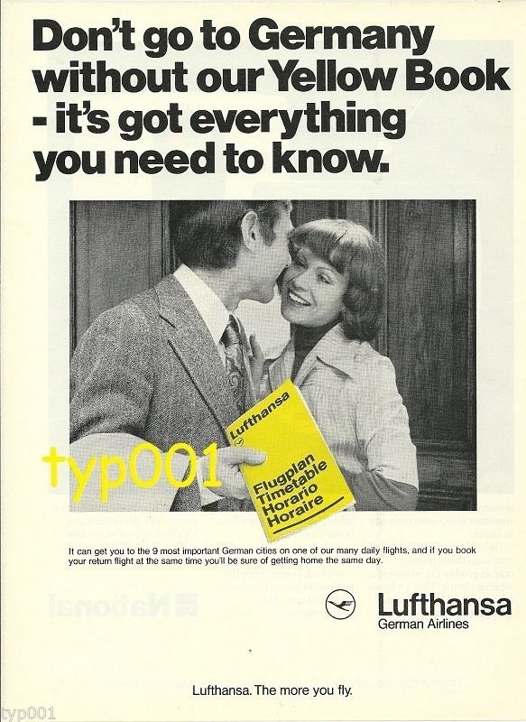 LUFTHANSA - 1976 - DON'T GO TO GERMANY WITHOUT OUR YELLOW BOOK PRINT AD