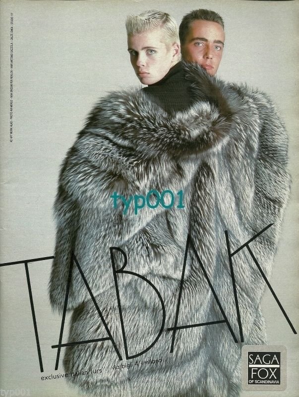 TABAK FURS - 1986 - EXCLUSIVE ITALIAN FURS SAGA FOX OF SCANDINAVIA PRINT AD