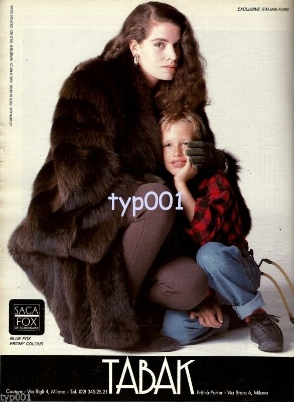 TABAK FURS - 1986 - ITALIAN FURS BLUE FOX EBONY COLOR SAGA SCANDINAVIA PRINT AD