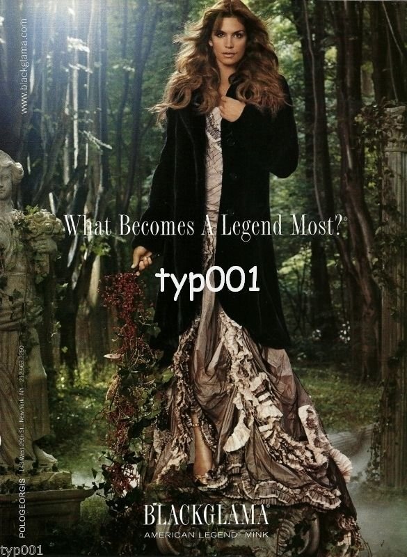 BLACKGLAMA FURS - 2004 - AMERICAN LEGEND MINK FUR CINDY CRAWFORD PRINT AD