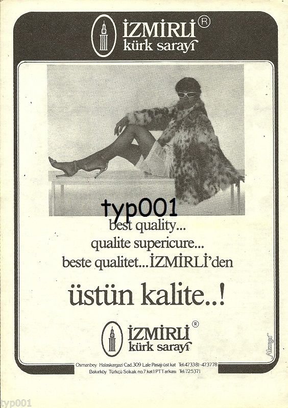 IZMIRLI FUR PALACE - 1983 - LADY IN FUR COAT TURKISH PRINT AD