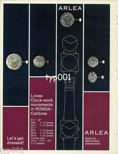 ARLEA - 1968 - LOOSE CLOCWORK MOVEMENTS IN RONDA CALIBRES WATCH VINTAGE PRINT AD