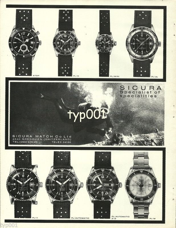 SICURA - 1968 - SPECIALIST OF SPECIALITIES DIVERS WATCH VINTAGE PRINT AD