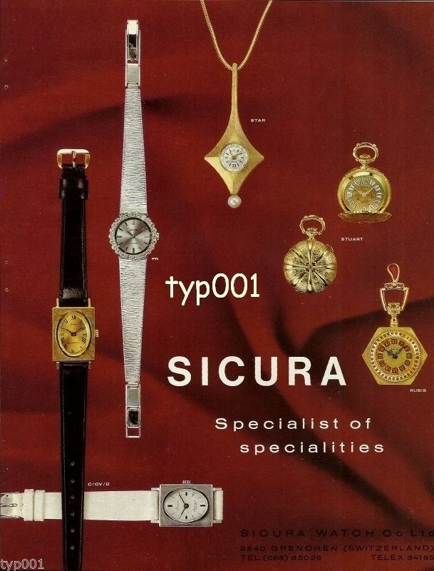 SICURA - 1968 - SPECIALIST OF SPECIALITIES DRESS POCKET WATCHES VINTAGE PRINT AD