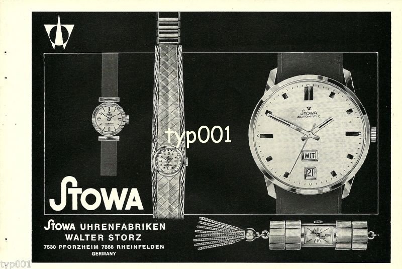 STOWA - 1968 - GERMAN WRISTWATCH PENDANT MODELS VINTAGE PRINT AD