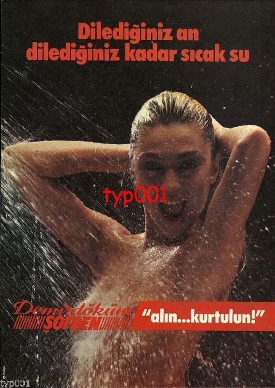 DEMIRDOKUM - 1984 SEXY NUDE SHOWERING HOT WATER HEATER TURKISH PRINT AD - 1