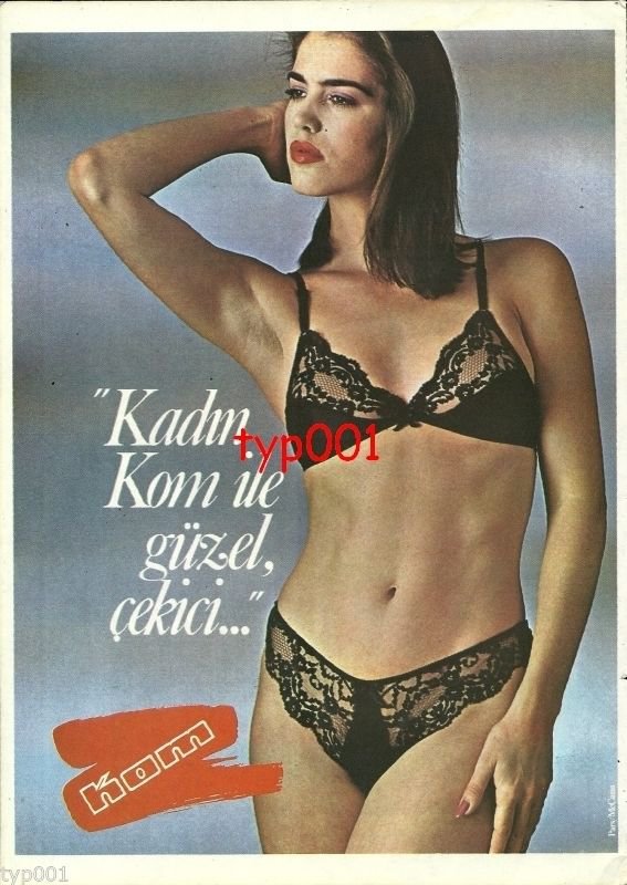 KOM - 1984 - GIRL IN SEXY BLACK LINGERIE LACE PANTY BRA TURKISH PRINT AD