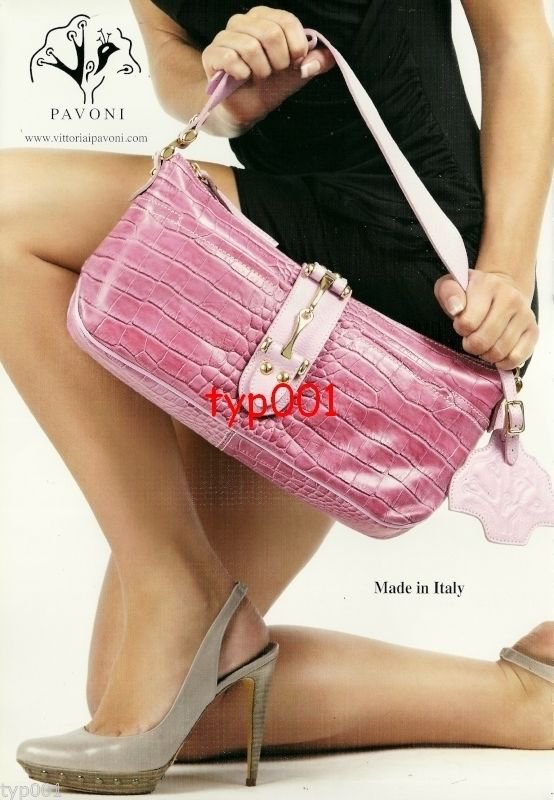 PAVONI - 2010 - SEXY LADY WITH PINK LEATHER BAG IN MINI SKIRT HOSIERY PRINT AD