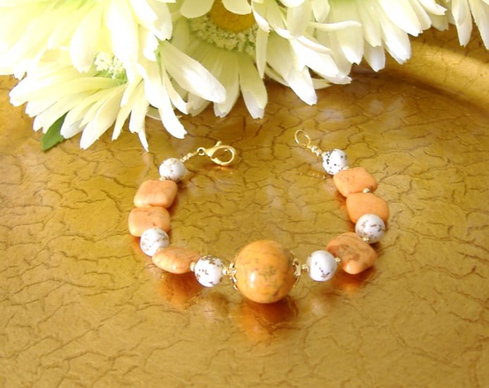 FREE SHIPPING White and orange turquoise stone bracelet