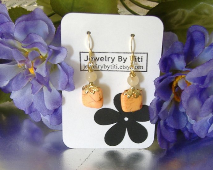 FREE SHIPPING orange dyed turquoise earrings