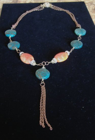 FREE SHIPPING Fire jade and green cuprite chain necklace