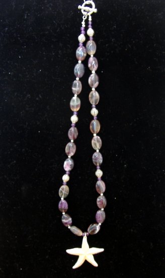 FREE SHIPPING Flourite and starfish pendant necklace