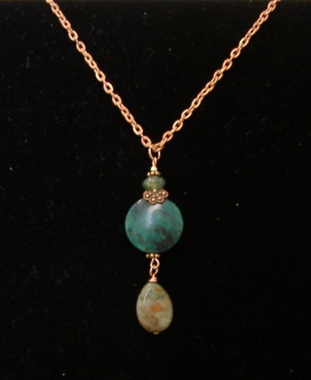 FREE SHIPPING Amazing green opal pendant on copper chain