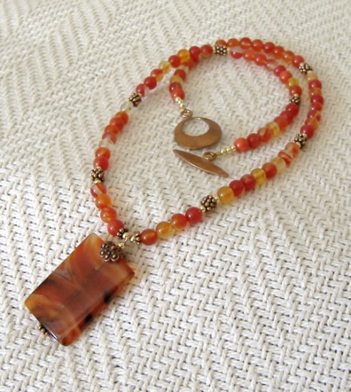 FREE SHIPPING Red agate pendant necklace with copper