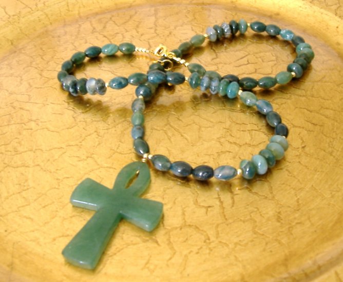 FREE SHIPPING Moss agate ankh pendant necklace and earrings