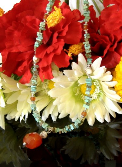 FREE SHIPPING Gorgeous turquoise and carnelian pendant necklace
