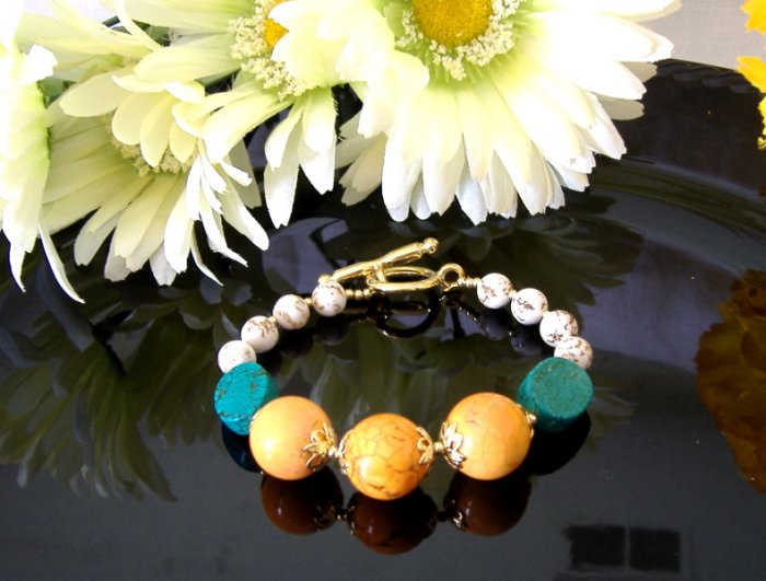 FREE SHIPPING Orange grove citrus turquoise bracelet