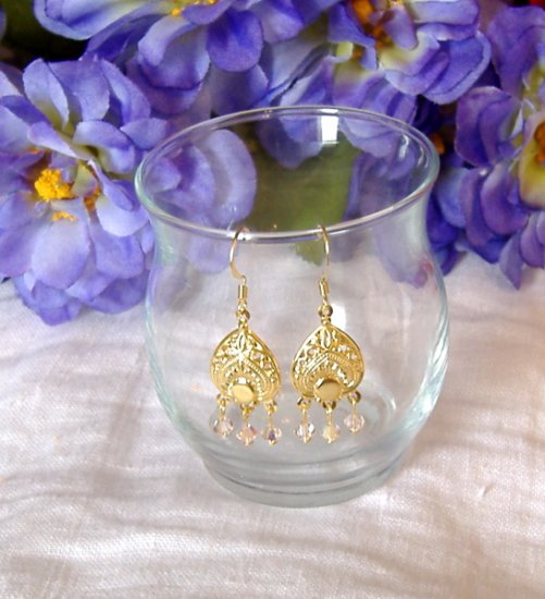 FREE SHIPPING Gold romance and swarovski crystal earrings