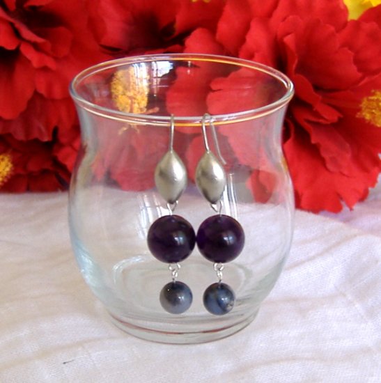 FREE SHIPPING Sterling Silver Amethyst and purple lace agate earrings