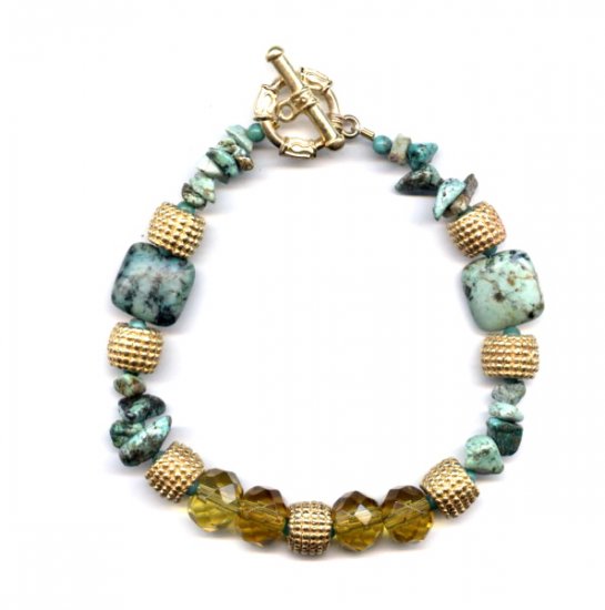 FREE SHIPPING Absolutely Gorgeous African Turquoise and citrine glass Bracelet