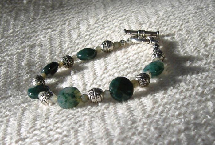 FREE SHIPPING green indian agate and silver BRACELET