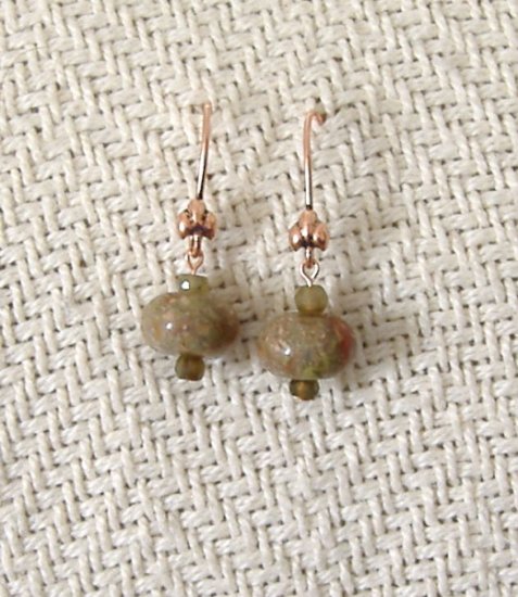 FREE SHIPPING Pretty Autumn jasper stone beads on copper earrings