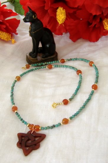 FREE SHIPPING Mystic and ancient beauty Turquoise and red agate necklace with charmed pendant