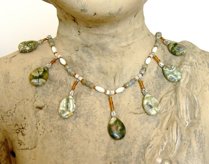 FREE SHIPPING Rhyolite and greenish labradorite teardrop necklace
