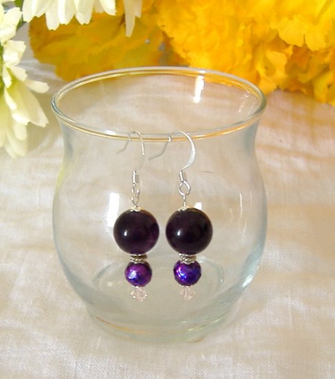 FREE SHIPPING Deep purple amethyst and faceted purple pearls earrings