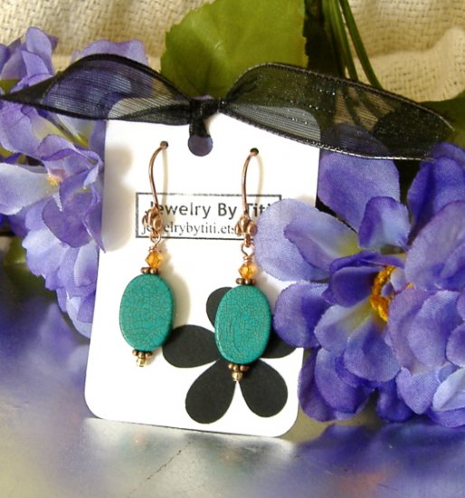 FREE SHIPPING Copper and turquoise earrings