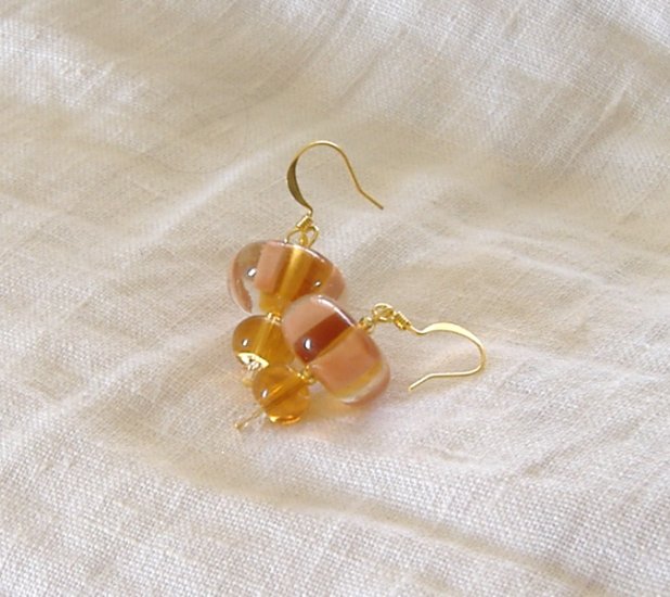 FREE SHIPPING Lampwork glass beads earrings in peach and cream color