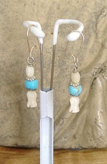 FREE SHIPPING simple and perfect mother of pearl and light blue turquoise earrings
