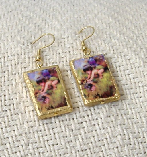 FREE SHIPPING Little fairy boy catches frog earrings Real Cute