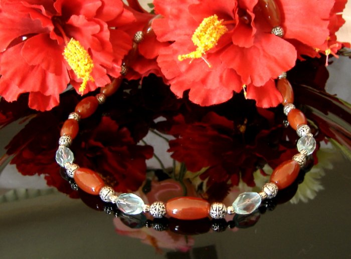 FREE SHIPPING Gorgeous red agate and aqua blue crystals necklace Must See