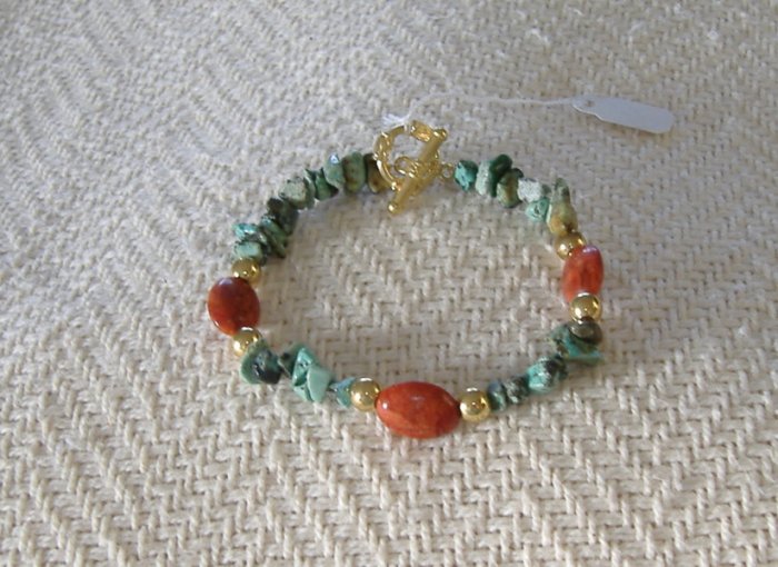 FREE SHIPPING Beautiful african turquoise and red coral bracelet Very Pretty