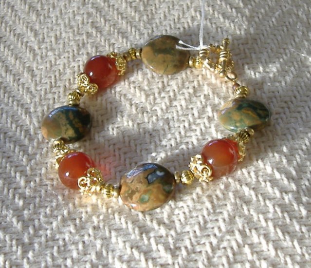 FREE SHIPPING Very pretty Rhyolite and red agate bracelet