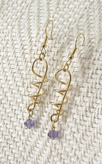 FREE SHIPPING Gold plated wire formed earrings with swarovski crystal accent