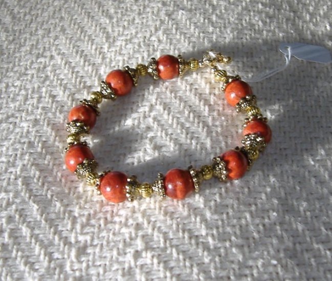 FREE SHIPPING Red Coral and gold bracelet Just Beautiful