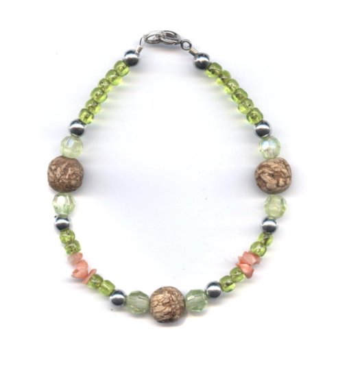 FREE SHIPPING Joy of life bracelet fun funky light greens and wood beads