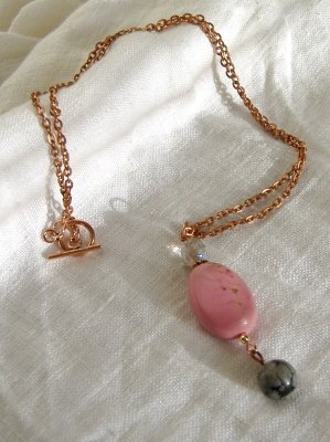 FREE SHIPPING pink turquoise and snowflake obsidian pendant