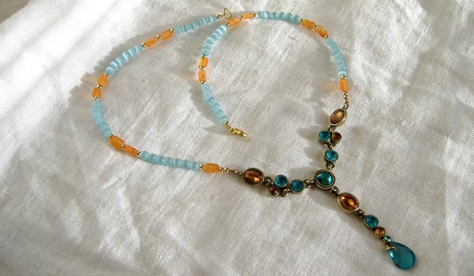 FREE SHIPPING carnelian and blue cats eye beads necklace