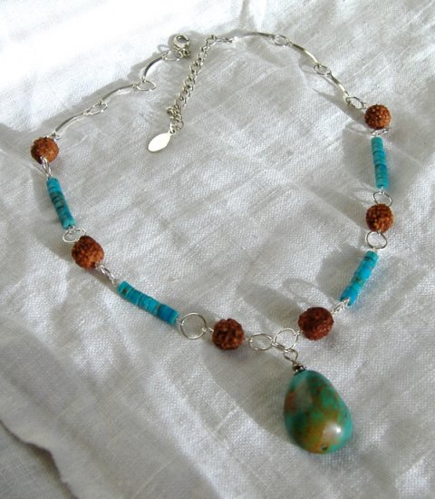 FREE SHIPPING Turquoise and rudraksh tree seed beads necklace