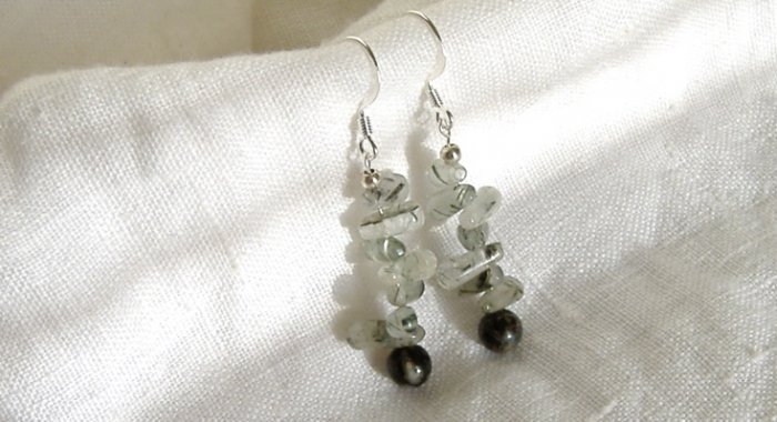 FREE SHIPPING rutilated quartz black and grey earrings