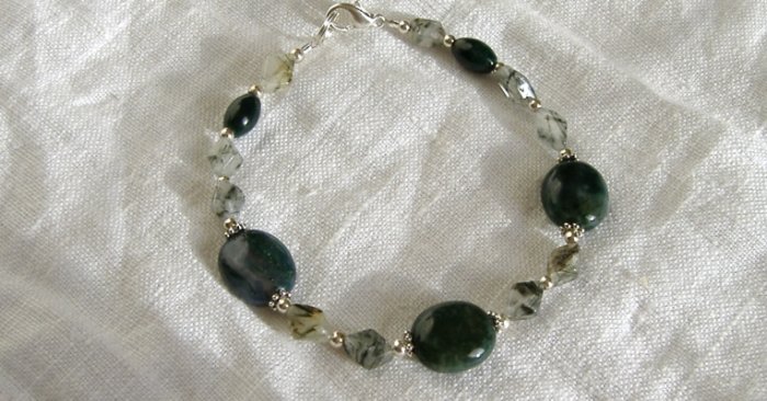 FREE SHIPPING moss agate and rutilated quartz bracelet