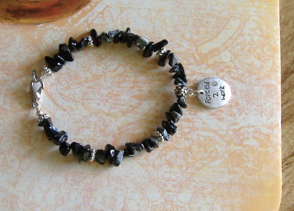 FREE SHIPPING Born to party charm bracelet with obsidian stone chips