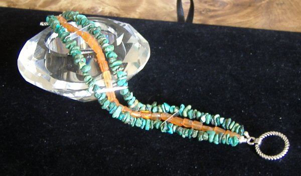 FREE SHIPPING 3 strand turquoise and carnelian bracelet