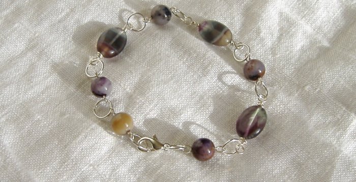 FREE SHIPPING Flourite and purple lace agate bracelet