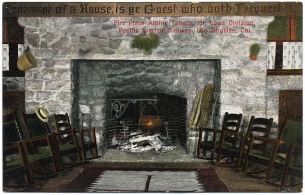 Fireplace, Alpine Tavern, Mt. Lowe Division, Pacific Electric Railway, Los Angeles